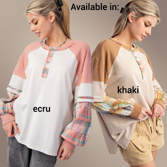 EASEL "Alabama Top - Talladega" Loose Fit Henley Layered Look Mineral Washed Top - Picture 14 of 14